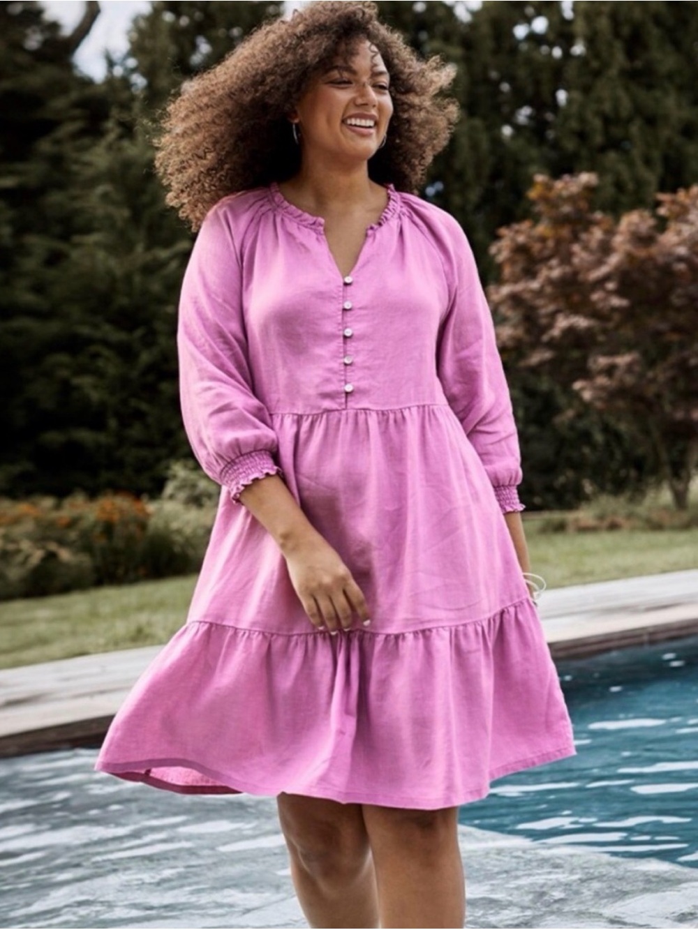 J Jill Love Linen Peasant Popover 3/4 Sleeve 100% Linen Mini Dress Size 4X